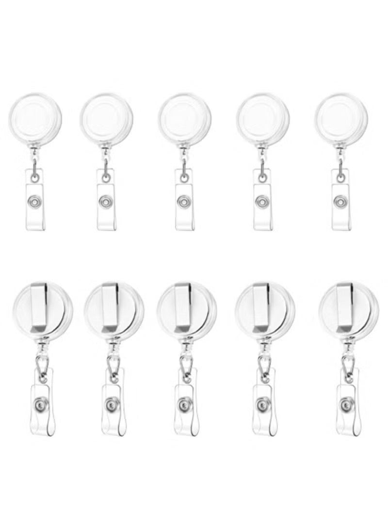 MTC [Pack of 10] White Retractable Badge Reel with Clip – Durable ID Holder with Clear Vinyl Strap – Secure Badge Reel for ID Cards and keys - Image 1